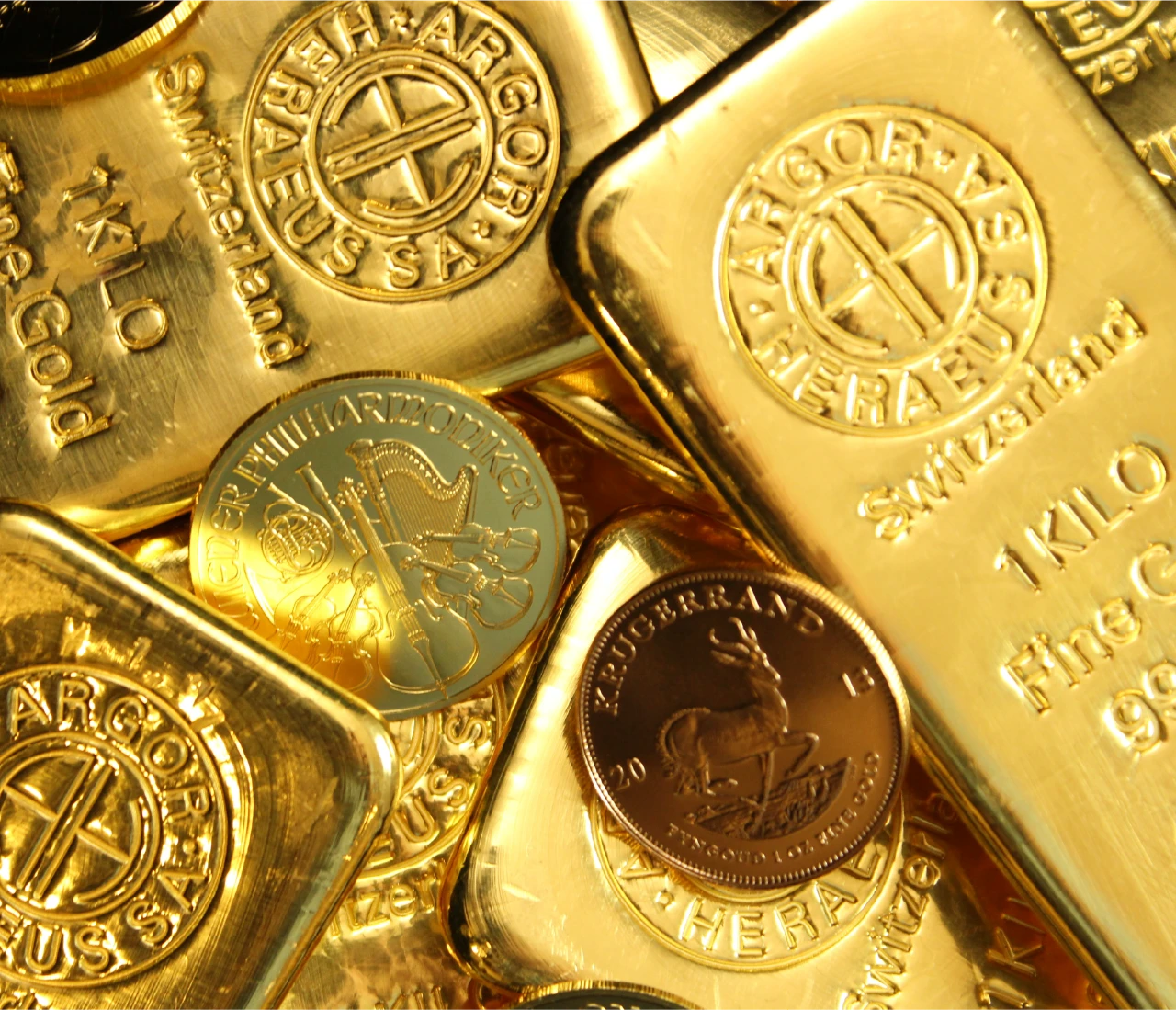 Gold coins and bars